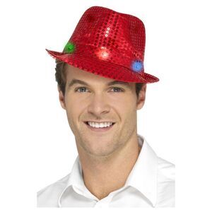 Smiffys Unisex Adult Sequin Light Up Trilby / Red